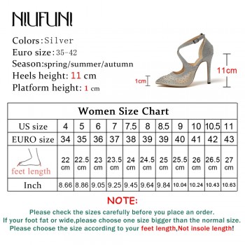 NIUFUNI 2020 Sexy Sandals Pumps Pointed Toe High Heels Fashion Mesh Rhinestone Wedding Dress Pumps Buckle Strappy Silver Heels
